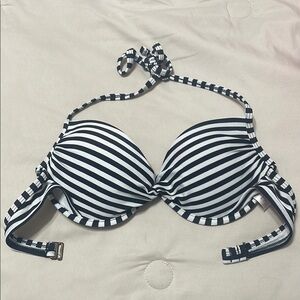 Striped Black and White Bikini Top